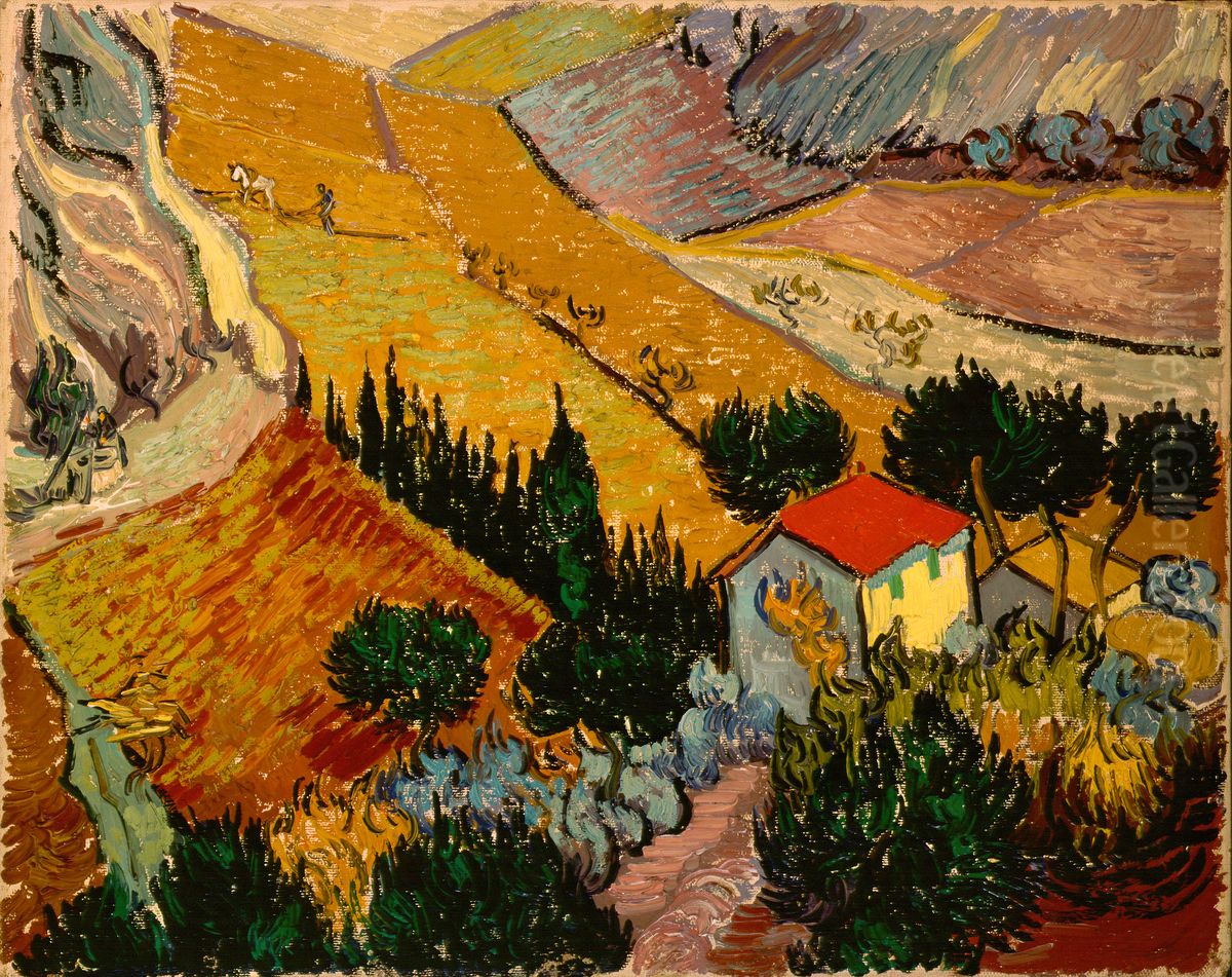 Landscape with House and Ploughman / Valley with Ploughman Seen from Above Oil Painting by Vincent Van Gogh