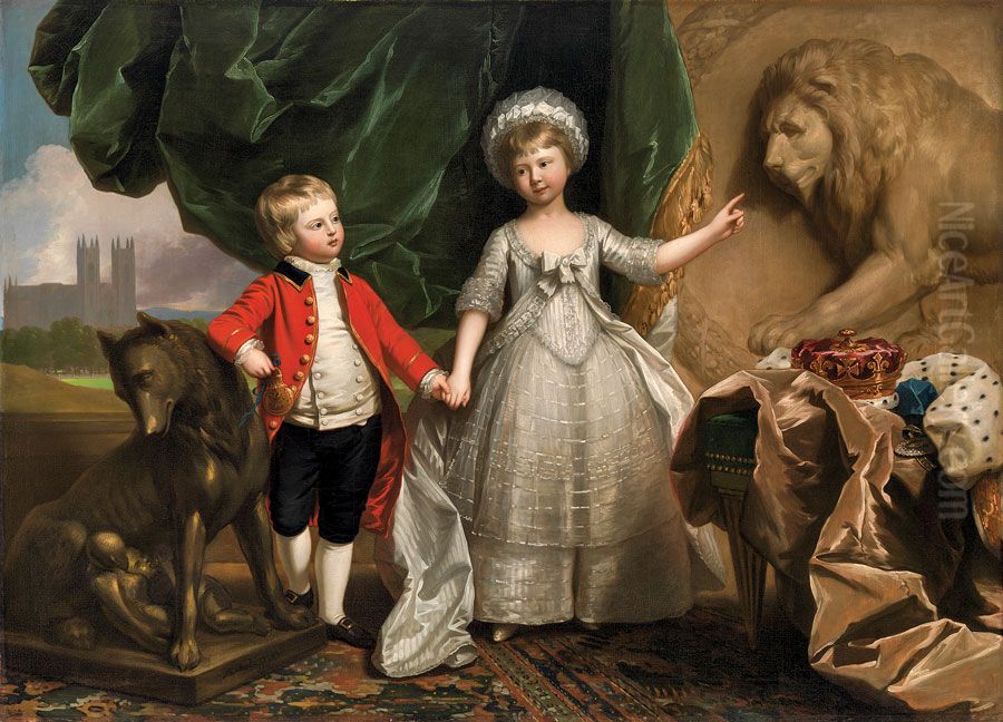 Portrait of Prince William and his Elder Sister, Princess Sophia Oil Painting by Benjamin West