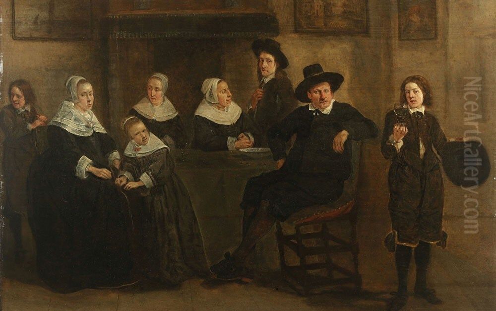 Portrait of a family in an interior, circa 1650 Oil Painting by Harmen Hals