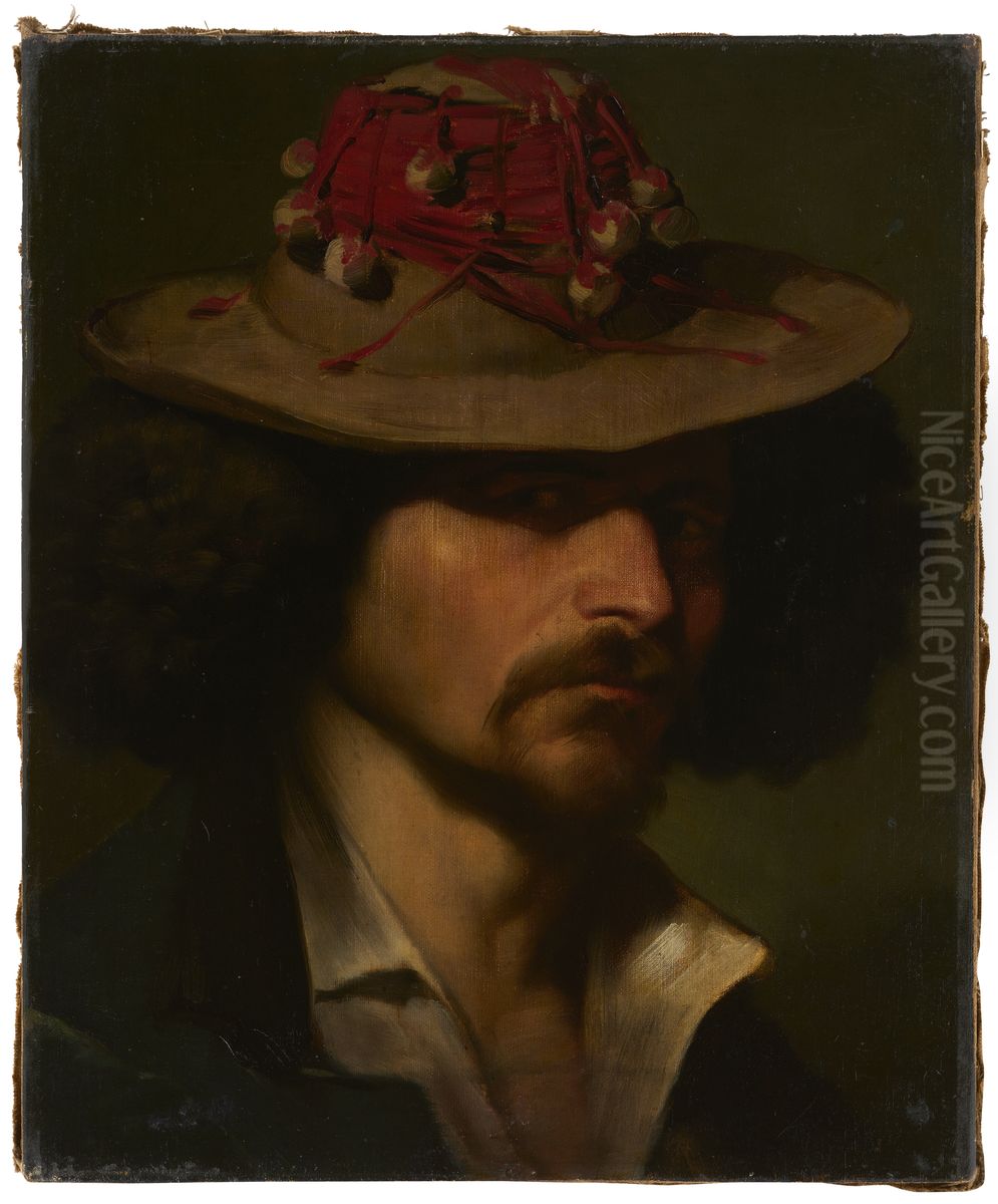 Portrait of an Italian Oil Painting by Ernst Hanssler