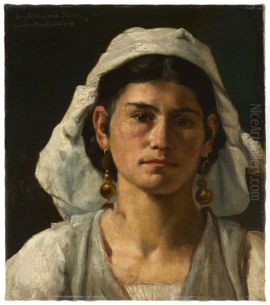 Portrait of an Italian Woman Oil Painting by Ernst Hanssler