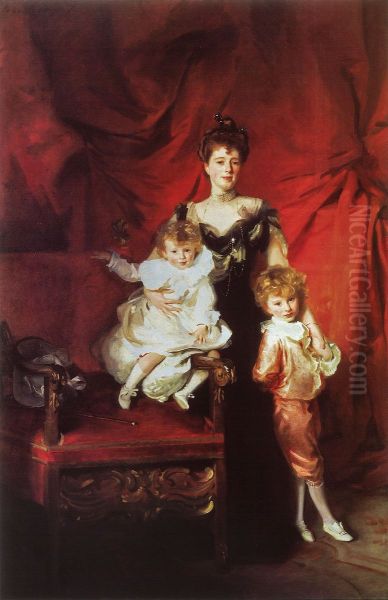 Mrs. Cazalet and Children Edward and Victor Oil Painting by John Singer Sargent