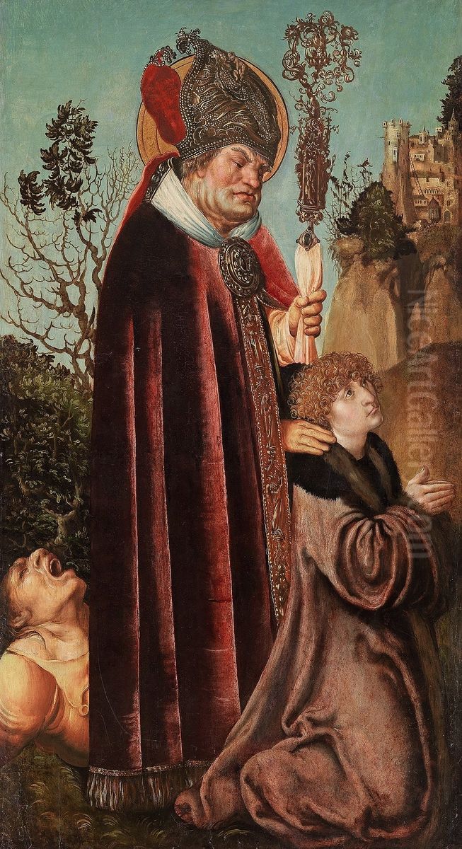 St Valentine and a Kneeling Donator Oil Painting by Lucas Cranach the Elder