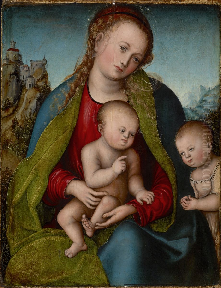 Virgin and Child adored by St. John the Baptist as a boy Oil Painting by Lucas Cranach the Elder
