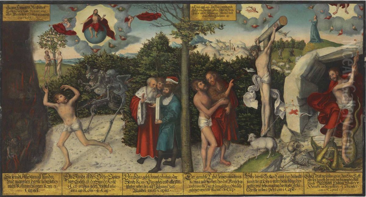 Gesetz und Gnade Oil Painting by Lucas Cranach the Elderand workshop
