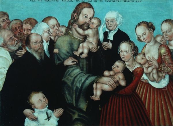 Suffer the Little Children to Come unto Me (Christ blessing the Children) Oil Painting by Lucas The Younger Cranach