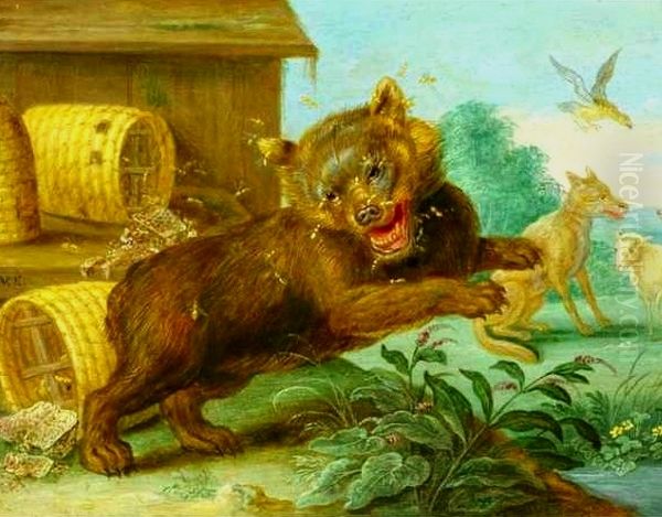 The fable of the bear and the bees Oil Painting by Jan van Kessel the Elder The fable of the bear and the bees Oil Painting by Jan van Kessel the Elder