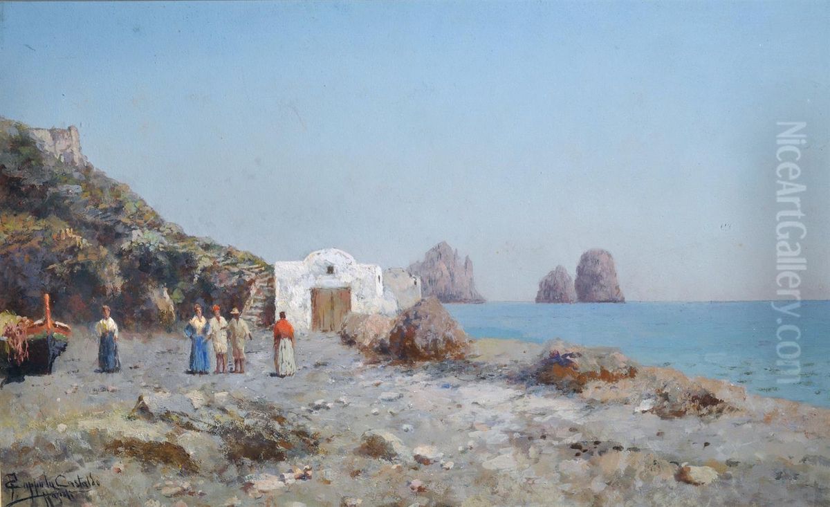 Beach in Capri Oil Painting by Francesco Coppola Castaldo