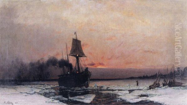 Hoyrylaiva jaissa Oil Painting by Berndt Lindholm