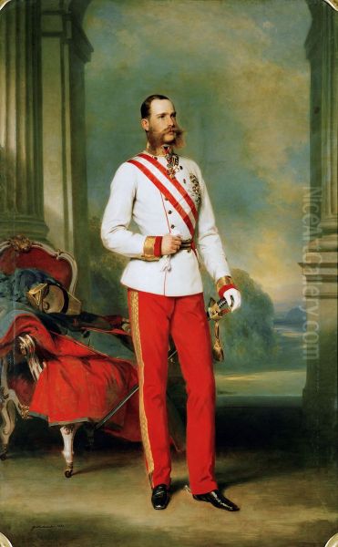 Franz Joseph I, Emperor of Austria wearing a Field Marshal uniform with the Great Star of the Military Order of Maria Theresa Oil Painting by Franz Xavier Winterhalter