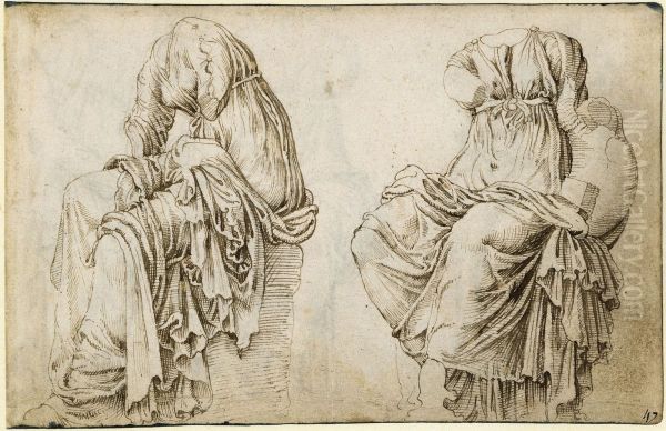 Two Muses from Villa Madama Oil Painting by Maarten Van Heemskerck