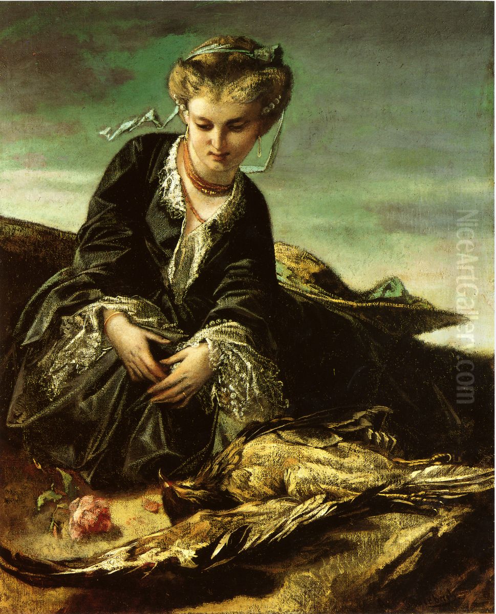 Das Madchen mit dem toten Vogel Oil Painting by Anselm Friedrich Feuerbach