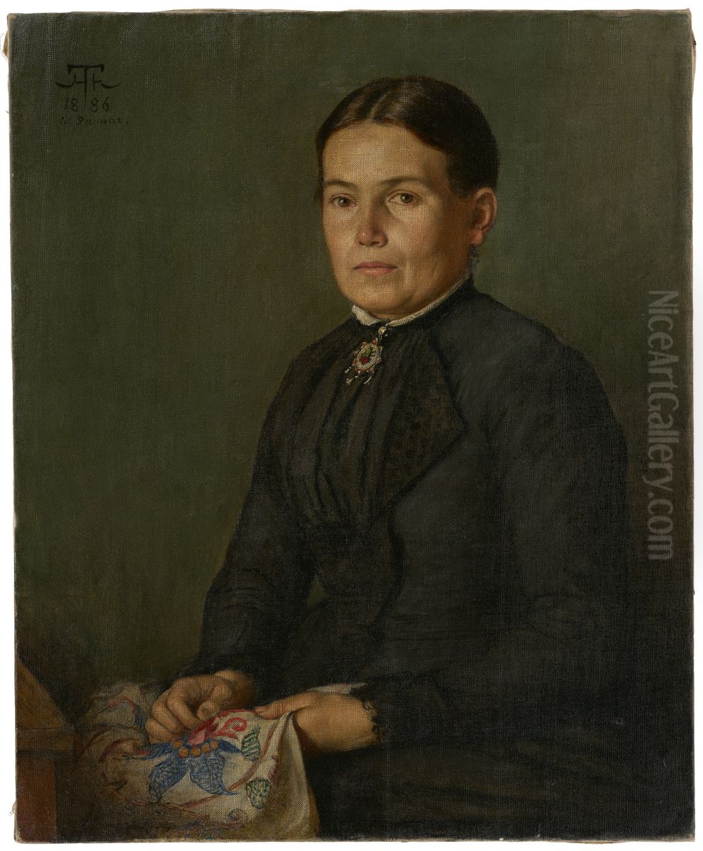 Portrait of the Artist's Sister Agathe Oil Painting by Hans Thoma