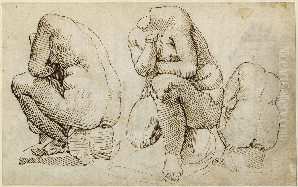 Three Views of a Crouching Venus Oil Painting by Maarten Van Heemskerck