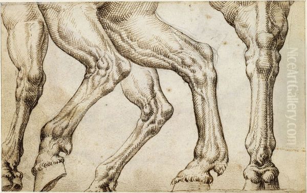 Horse legs from the equestrian statue of Marcus Aurelius Oil Painting by Maarten Van Heemskerck