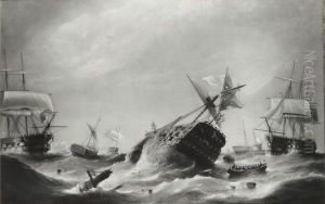 Oct. 22nd 1805 The Day After Trafalgar -Hms Neptune And Hms Prince Clearing And Sinking The Santissima Trinidad, 130 Guns, The Largest Ship In The Action