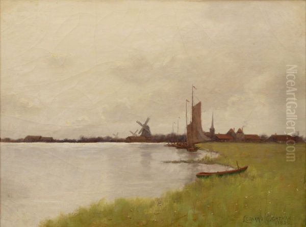 Dutch landscape Oil Painting by Leonard Ochtman
