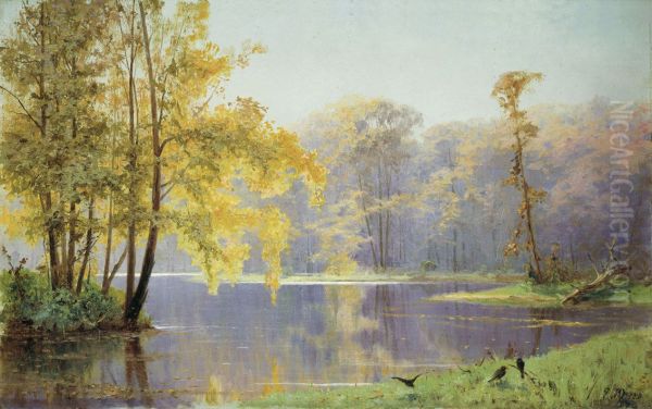A fall day in the Lefortovo palace garden in Moscow Oil Painting by Ekaterina Junge