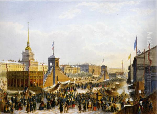 Fair on the Admiralty meadow in Maslenitsa Oil Painting by Joseph-Maria Charlemagne-Baudet