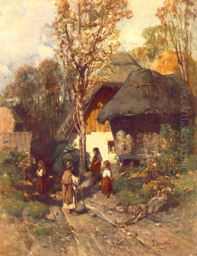 Bottom of the Village Oil Painting by Geza Meszoly