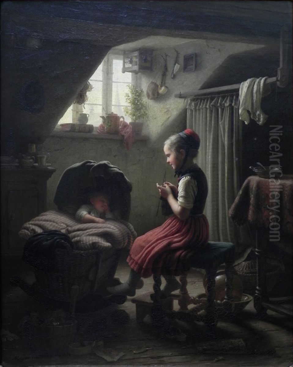 Little Housewife Oil Painting by Johann Georg Meyer