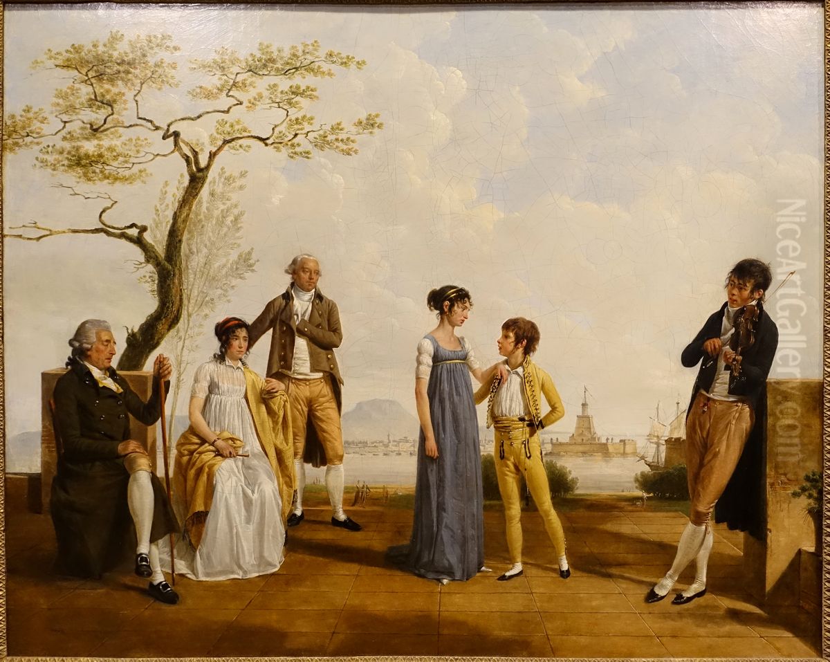 Family Portrait in front of a Harbour Oil Painting by Jacques Sablet
