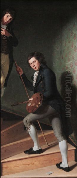 Staircase Group (Portrait of Raphaelle Peale and Titian Ramsay Peale I) Oil Painting by Charles Willson Peale