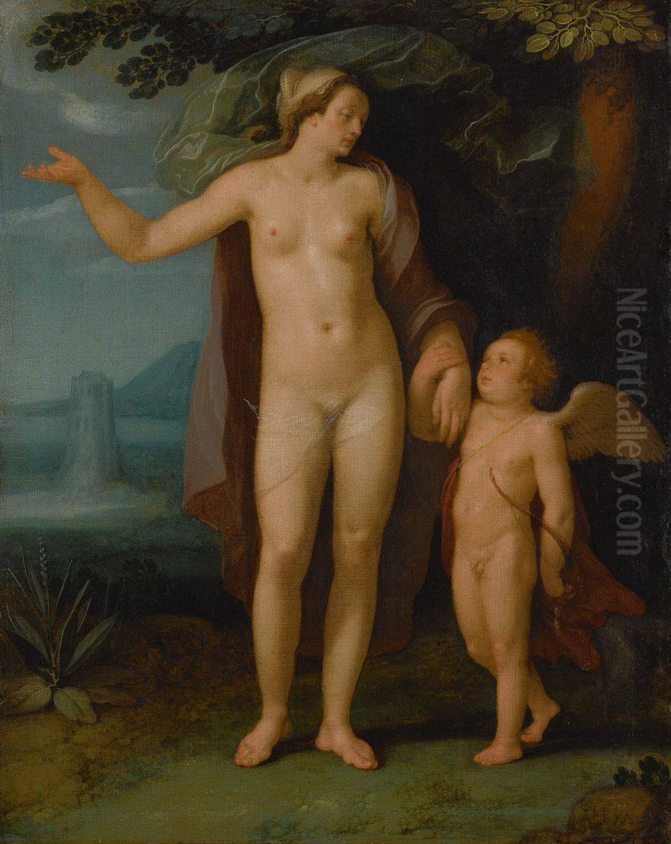 Venus en Cupido Oil Painting by Cornelis van Haarlem