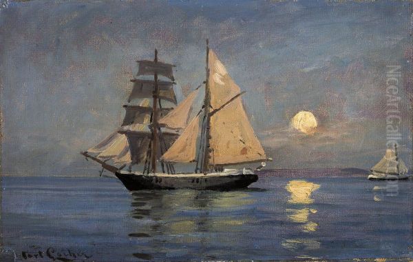 Night atmosphere at see. Full moon Oil Painting by Carl Locher