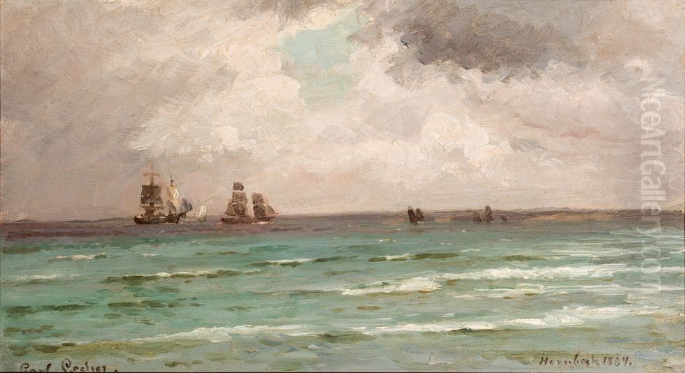 Ships off Hornbaek. Oil Painting by Carl Locher