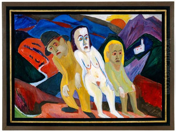 Drei Menschen in Landschaft Oil Painting by Hermann Scherer