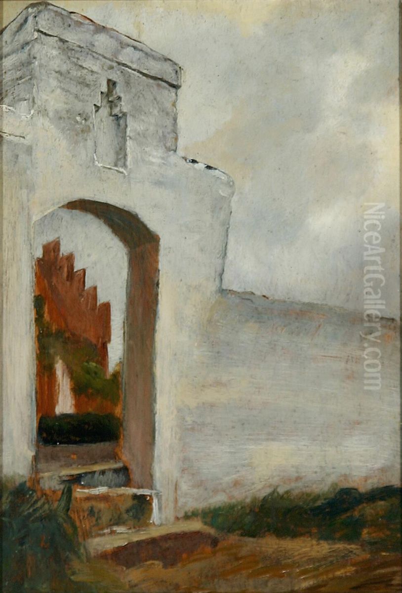 The gate at the entrance to the church of Hoje Taastrup. Oil Painting by Laurits Andersen Ring