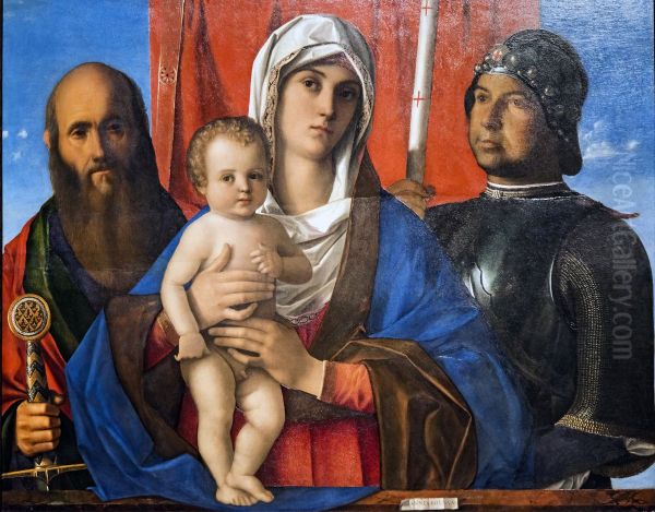 Madonna and Child, with st Paul and St George.Francais:Madonne a l'Enfant entre saint Paul, et saint Georges.Italiano:Madonna col Bambino tra san Polo e san Giorgio. Oil Painting by Giovanni Bellini