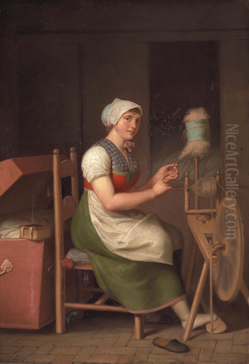 The diligent girl spins Oil Painting by Christoffer Wilhelm Eckersberg