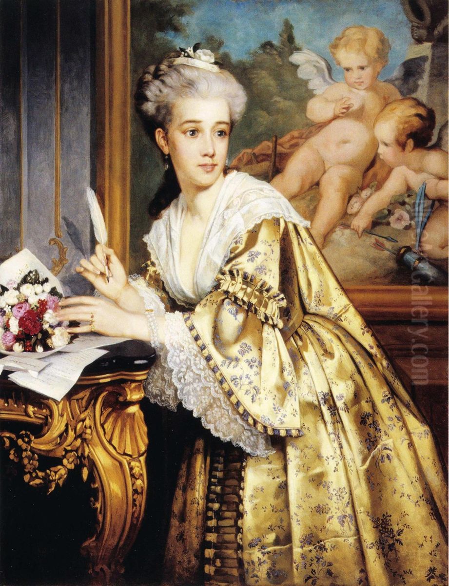 Rococo Lady (Le billet doux) Oil Painting by Albert Edelfelt