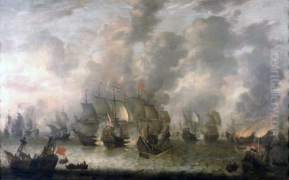 The Battle of Scheveningen, 31 July 1653. Oil Painting by Jan Abrahamsz Beerstraaten