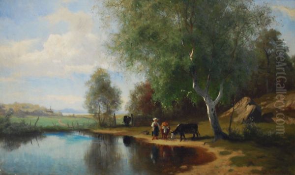 Vallflickan vid vattnet Oil Painting by unknown