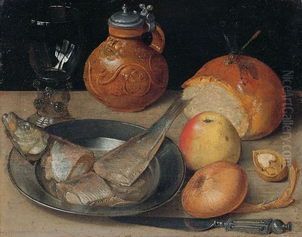 Still life with herring undBartmann jug Oil Painting by Georg Flegel