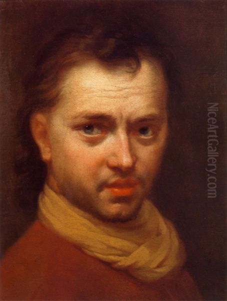 Portrait of a young man, supposedly a self-portrait Oil Painting by Hans Hinrich Rundt