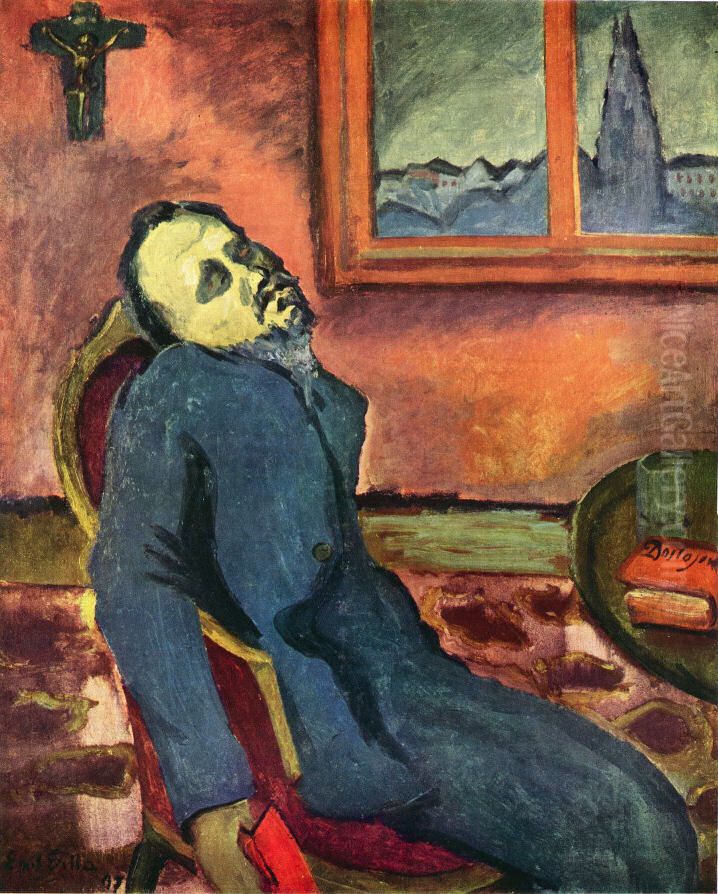 Dostoevsky Reader Oil Painting by Emil Filla
