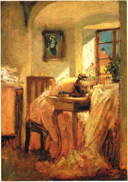 Seamstress Oil Painting by Josef Manes