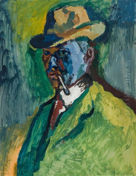 Self-Portrait with a Cigarette (Self-Portrait I) Oil Painting by Emil Filla