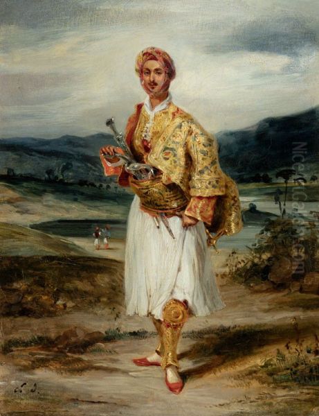 Count Palatiano in Suliot Costume Oil Painting by Eugene Delacroix