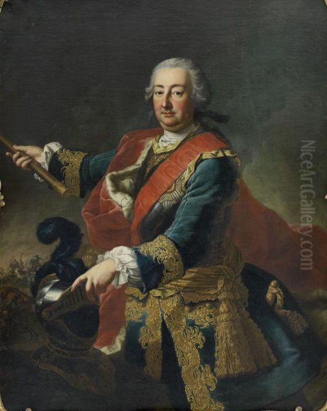 Portrait of Charles August Frederic of Waldeck Pyrmont as Field Marshall Oil Painting by Martin Van Meytens