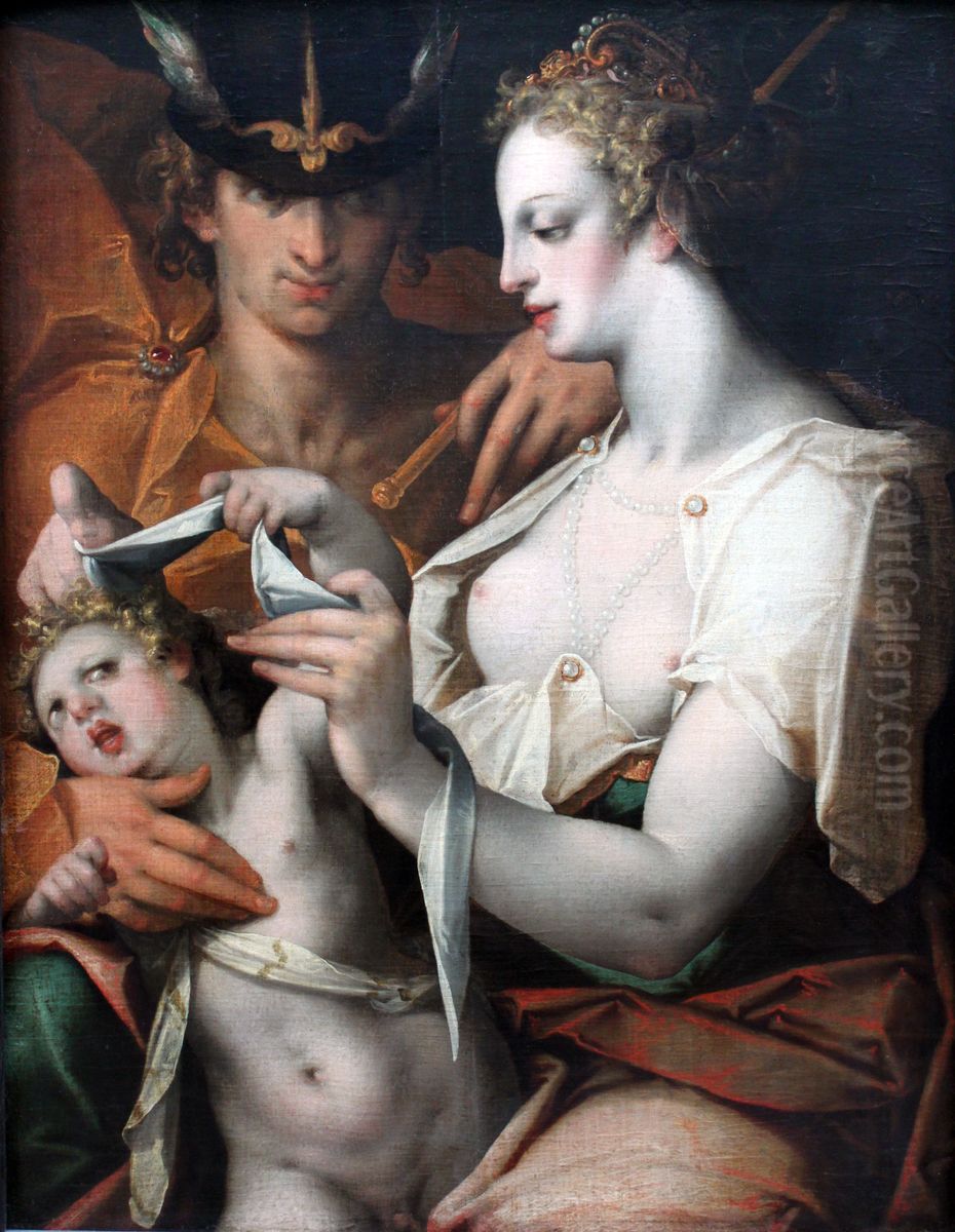 Venus and Mercury Blindfold Cupid Oil Painting by Bartholomeus Spranger