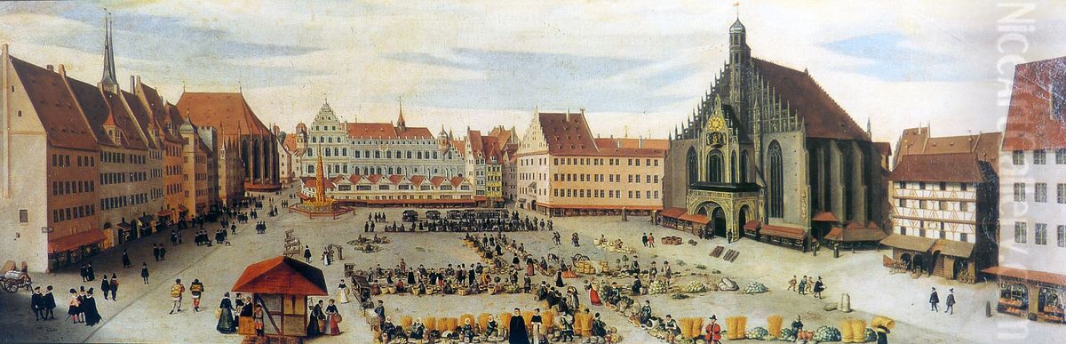 Der Nurnberger Hauptmarkt Oil Painting by Lorenz Strauch