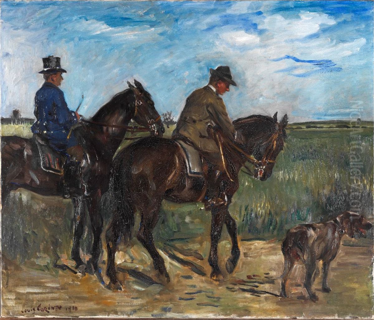 Rider with groom and hound on the estate Klein-Niendorf, Mecklenburg Oil Painting by Lovis (Franz Heinrich Louis) Corinth