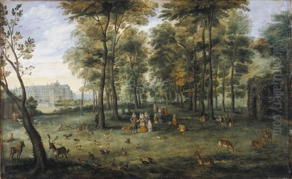 De aartshertogen in het paleispark van Brussel Oil Painting by Jan Brueghel the Elder