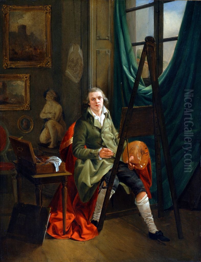 Self-portrait of Carl Kuntz (1770-1841) in his studio in Mannheim Oil Painting by Carl Kuntz
