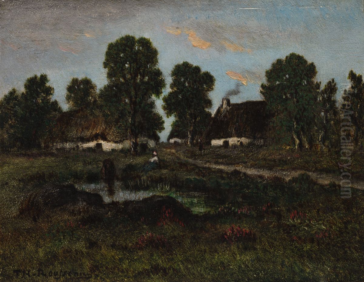 Cottages Near Larchant Oil Painting by Theodore Rousseau
